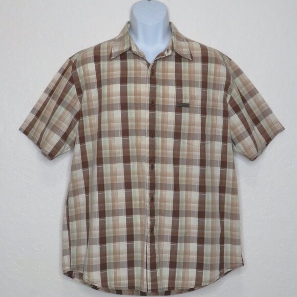 Calvin Klein Jeans* Men's Short Sleeve Button Down Curved Hem Plaid Shirt~ Large - Picture 1 of 10